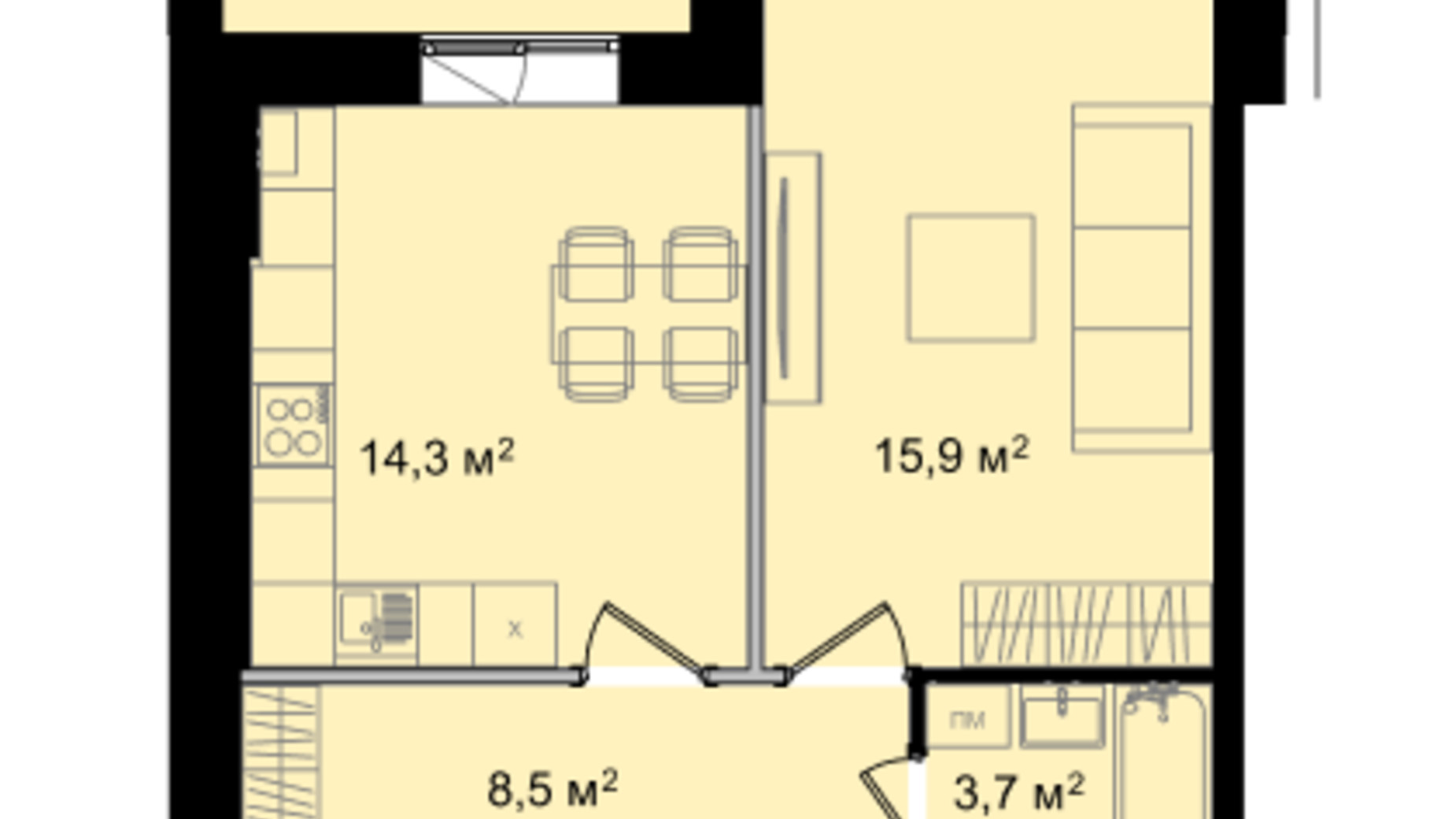 Планировка 1-комнатной квартиры в ЖК Barbara 48.7 м², фото 214802