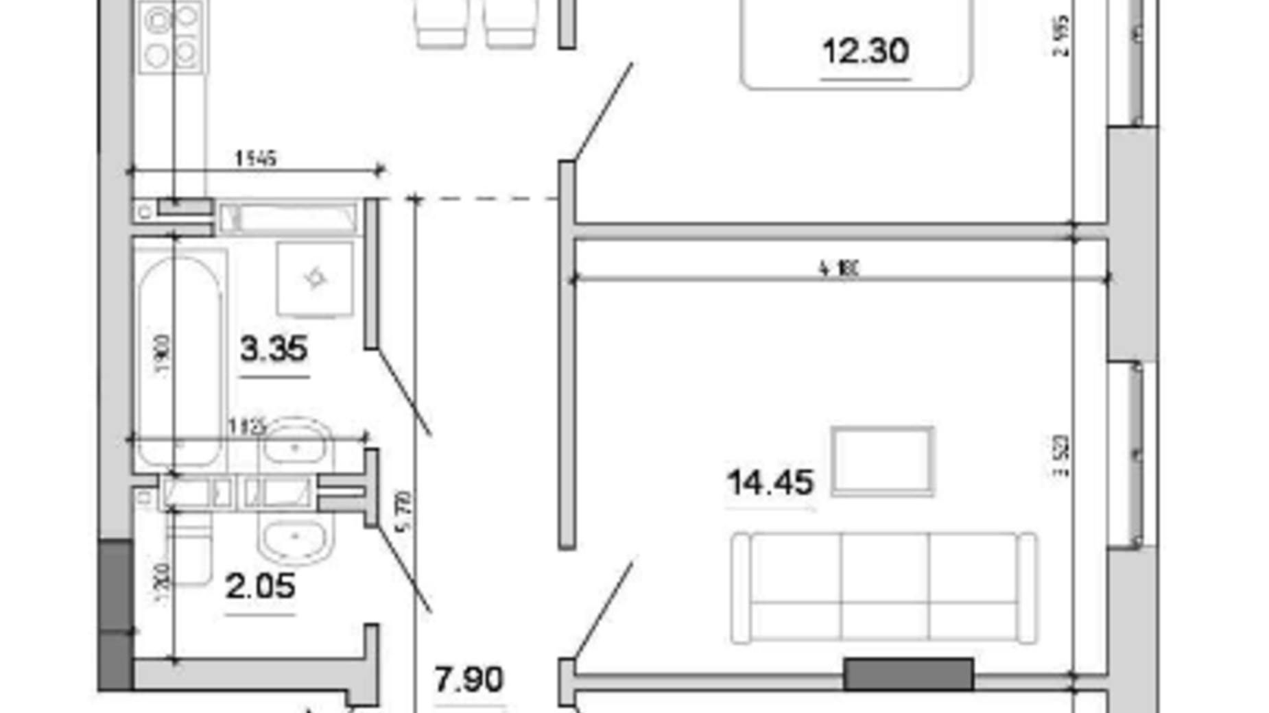 Планування 3-кімнатної квартири в ЖК Forward 70.65 м², фото 214832