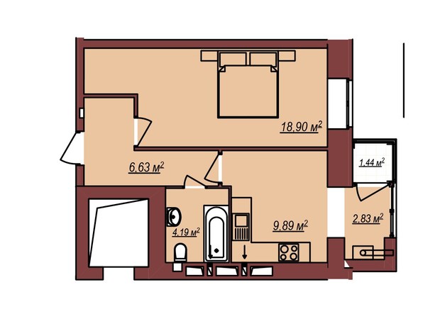 ЖК Дом Чехова: планировка 1-комнатной квартиры 45 м²