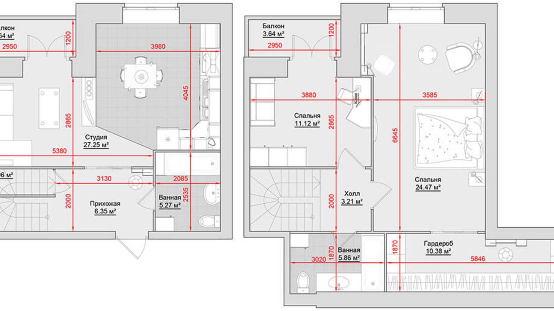 Планировка много­уровневой квартиры в ЖК ул. Майора Борищака, 17/48 107 м², фото 214881