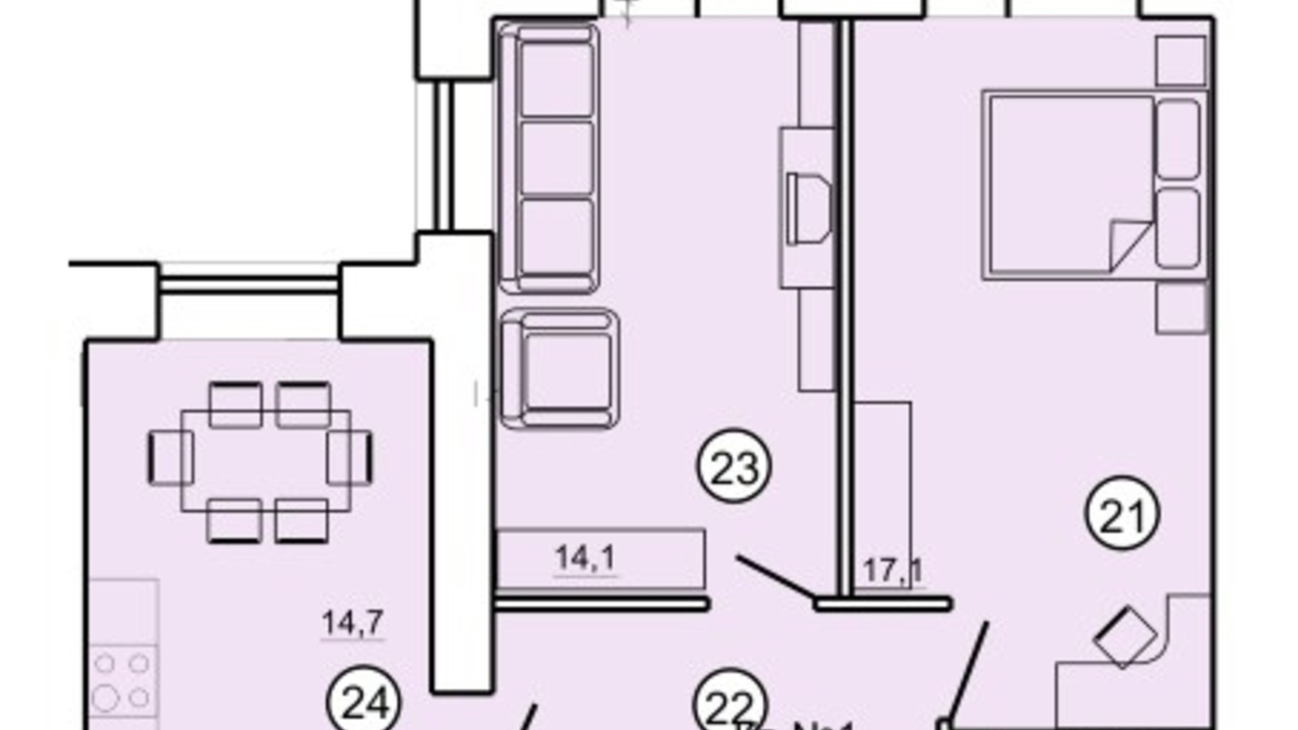 Планування 2-кімнатної квартири в ЖК вул. Данила Апостола, 19 62.9 м², фото 214926