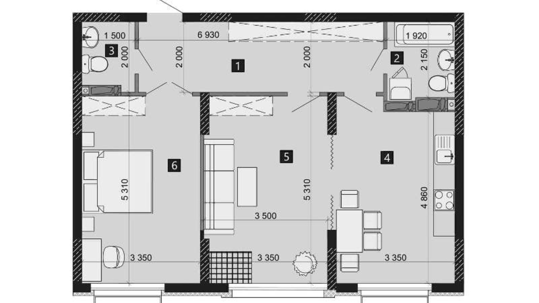 Планування 2-кімнатної квартири в ЖК Liko-Grad Perfect Town 74.5 м², фото 214960