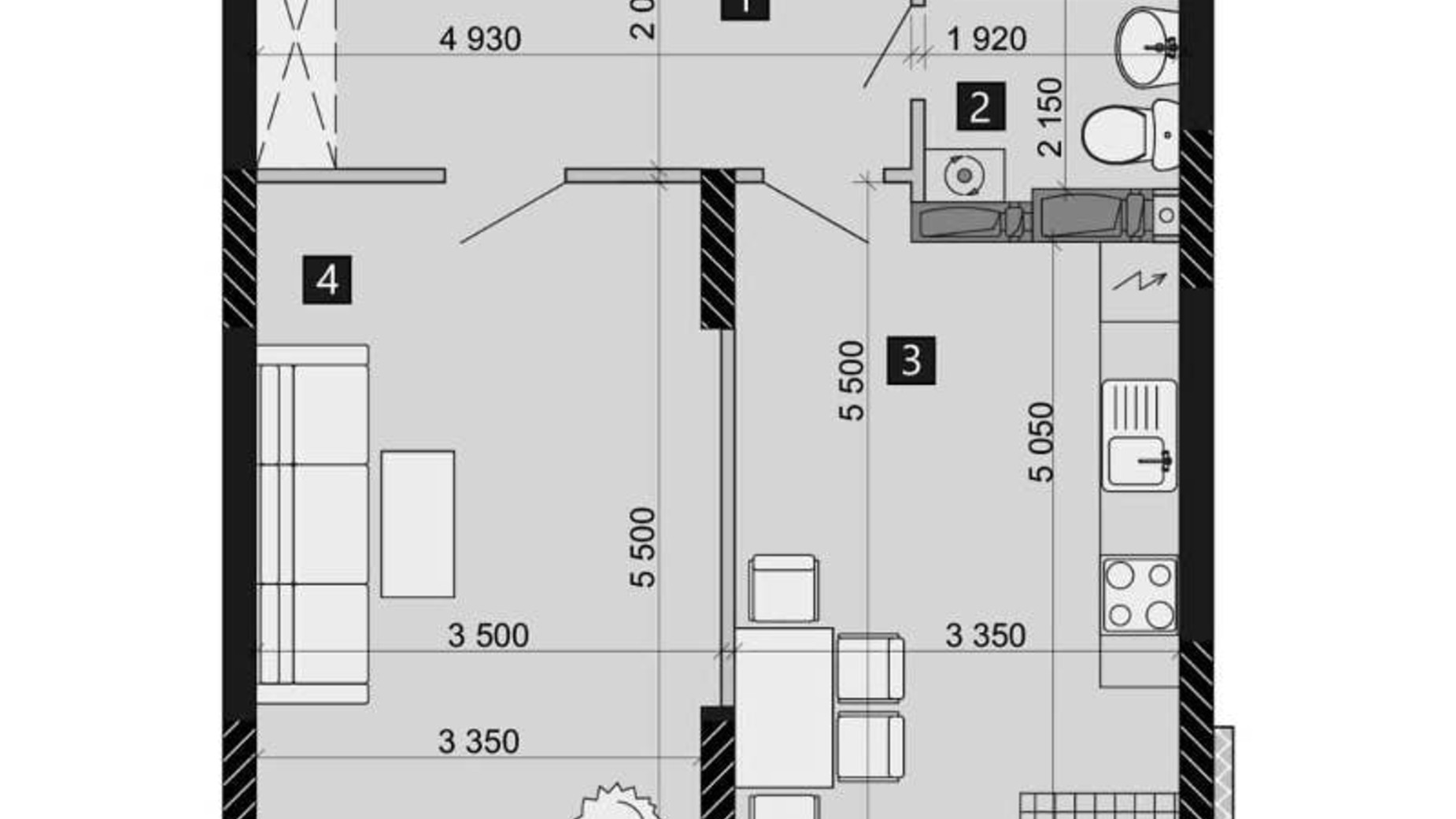 Планування 1-кімнатної квартири в ЖК Liko-Grad Perfect Town 49.36 м², фото 214976