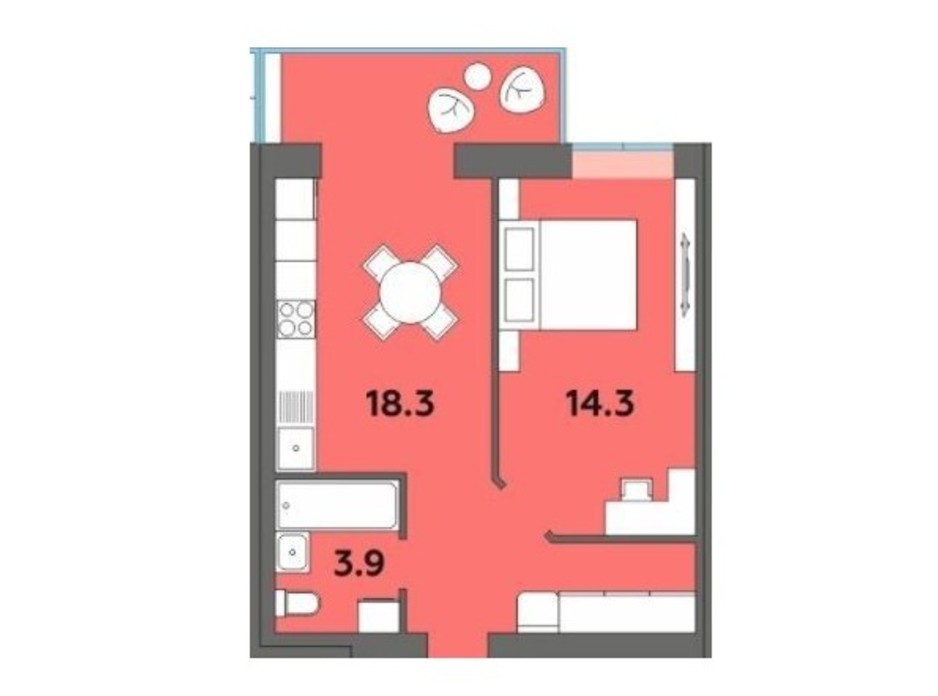 Планировка 1-комнатной квартиры в ЖК Orange City 42.7 м², фото 215011 Планировка 1-комнатной квартиры в ЖК Orange City 42.7 м², фото 215011