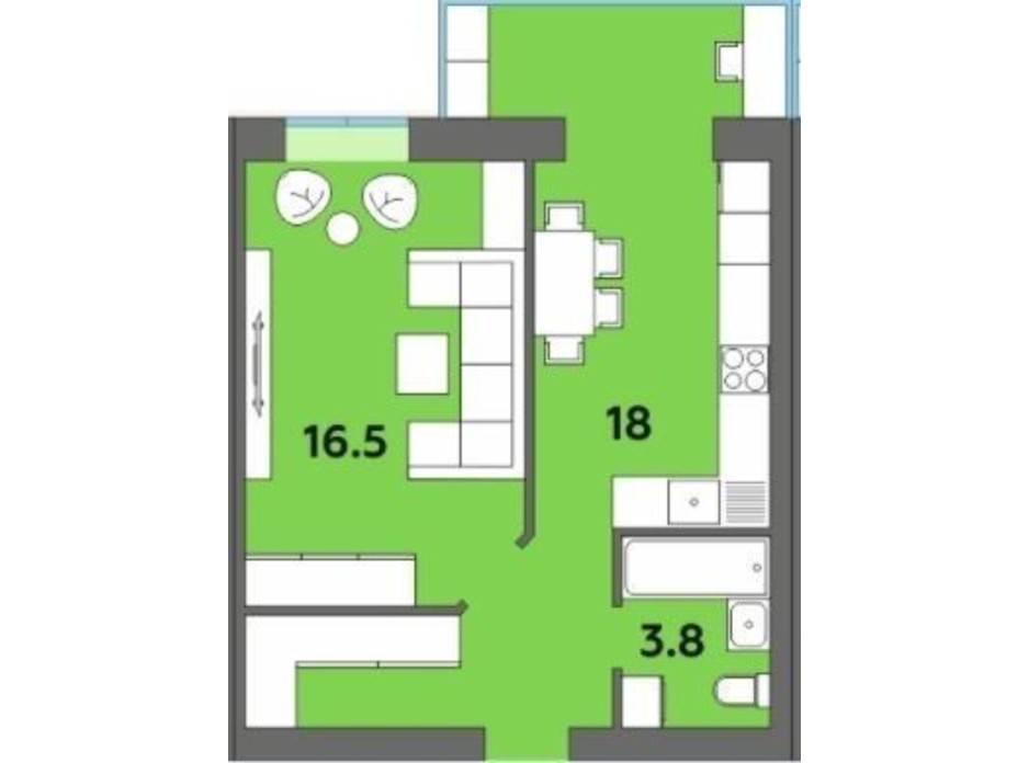Планировка 1-комнатной квартиры в ЖК Orange City 44.5 м², фото 215012 Планировка 1-комнатной квартиры в ЖК Orange City 44.5 м², фото 215012