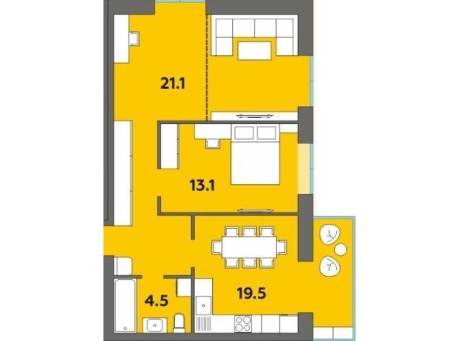 Планировка 2-комнатной квартиры в ЖК Orange City 67.6 м², фото 215017 Планировка 2-комнатной квартиры в ЖК Orange City 67.6 м², фото 215017