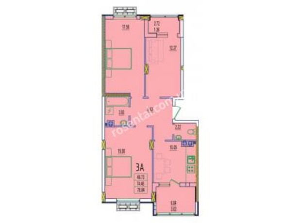 ЖК Розенталь: планировка 3-комнатной квартиры 78.84 м²