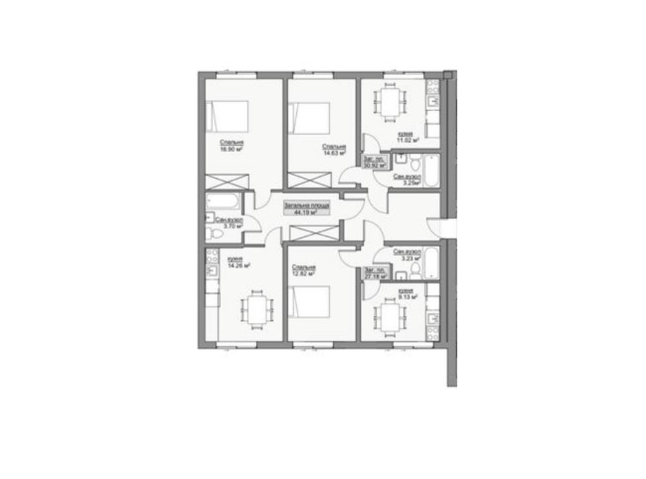 Планування 1-кімнатної квартири в ЖК Лайм-2 44 м², фото 215826 Планування 1-кімнатної квартири в ЖК Лайм-2 44 м², фото 215826