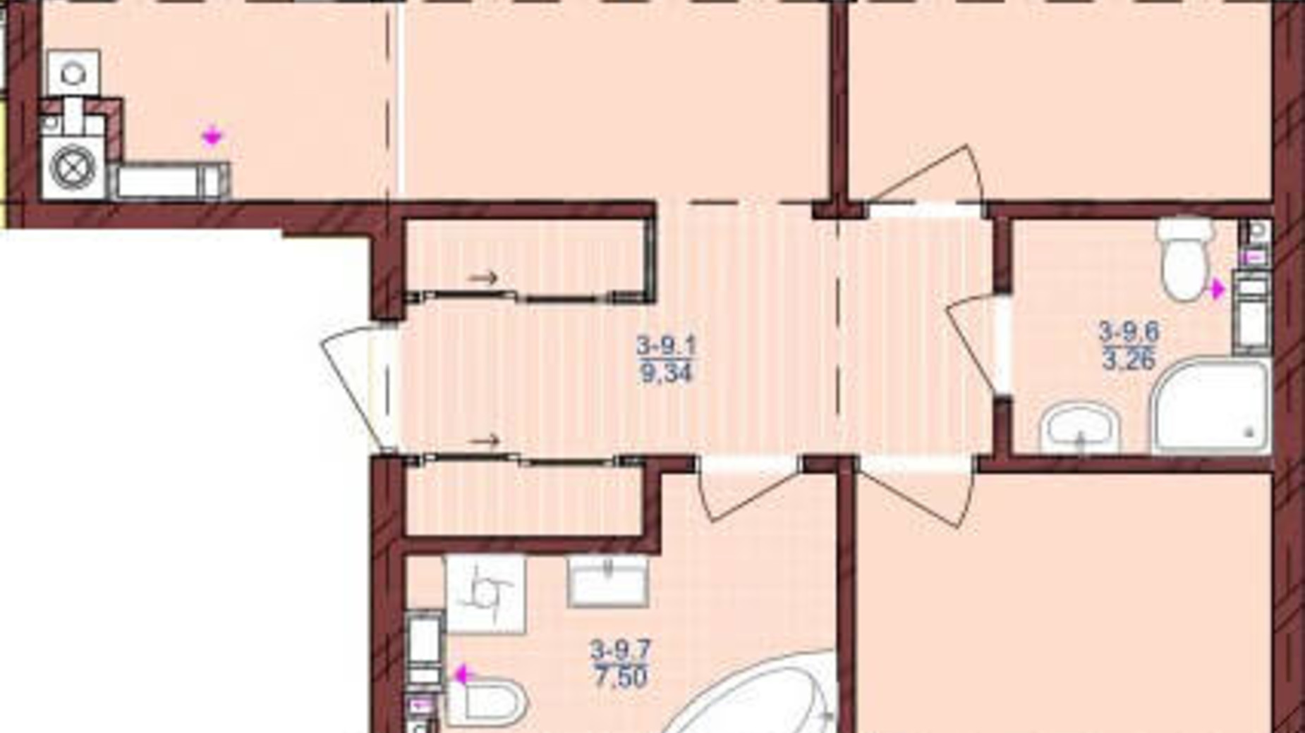 Планировка 3-комнатной квартиры в ЖК по ул. Антоновича 32 104 м², фото 215945