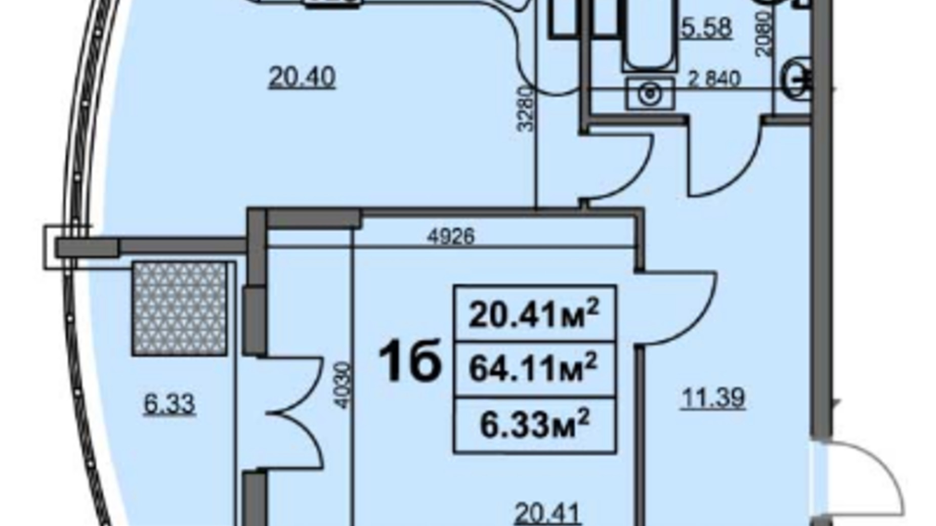 Планування 1-кімнатної квартири в ЖК вул. Припортова, 22/1 63.6 м², фото 216239