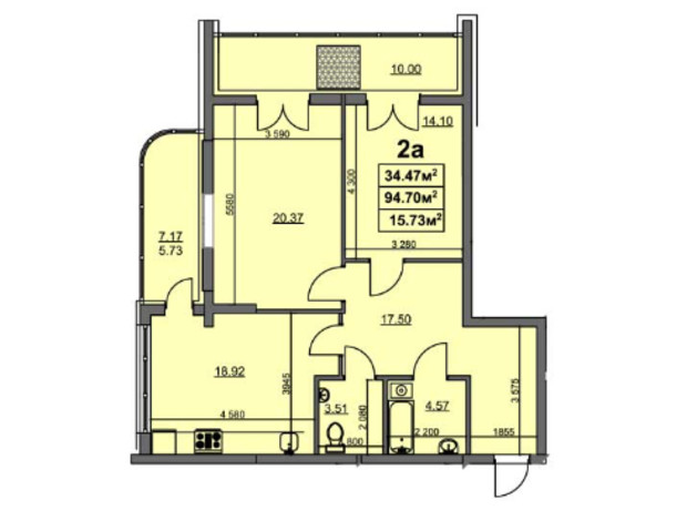 ЖК ул. Припортовая, 22/1: планировка 2-комнатной квартиры 90.06 м²