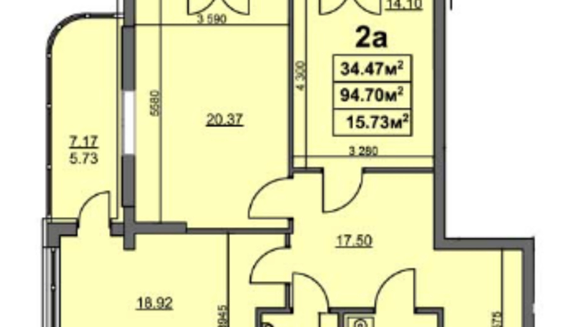 Планировка 2-комнатной квартиры в ЖК ул. Припортовая, 22/1 90.06 м², фото 216247