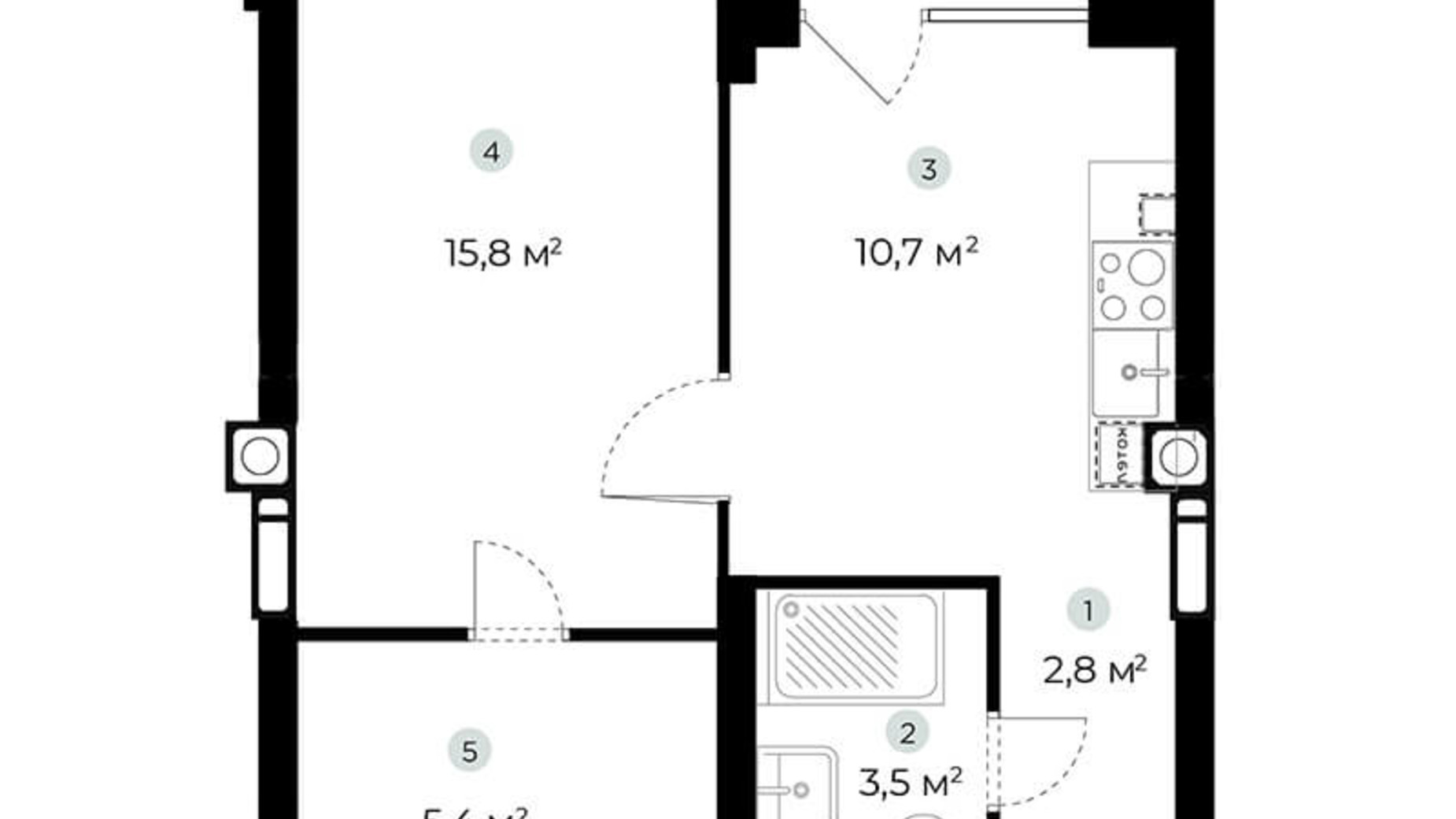 Планировка 1-комнатной квартиры в ЖК Parktown 46.5 м², фото 216542