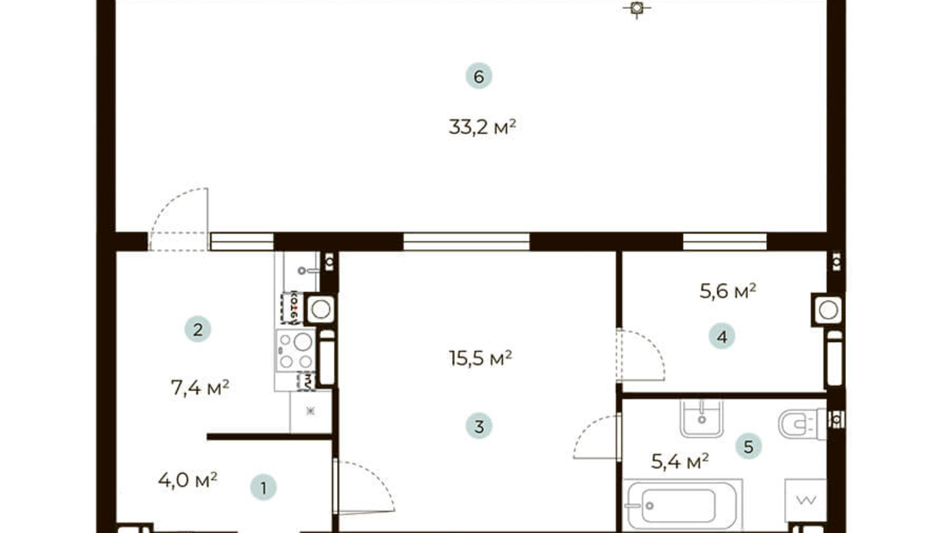 Планировка 1-комнатной квартиры в ЖК Parktown 47.9 м², фото 216543