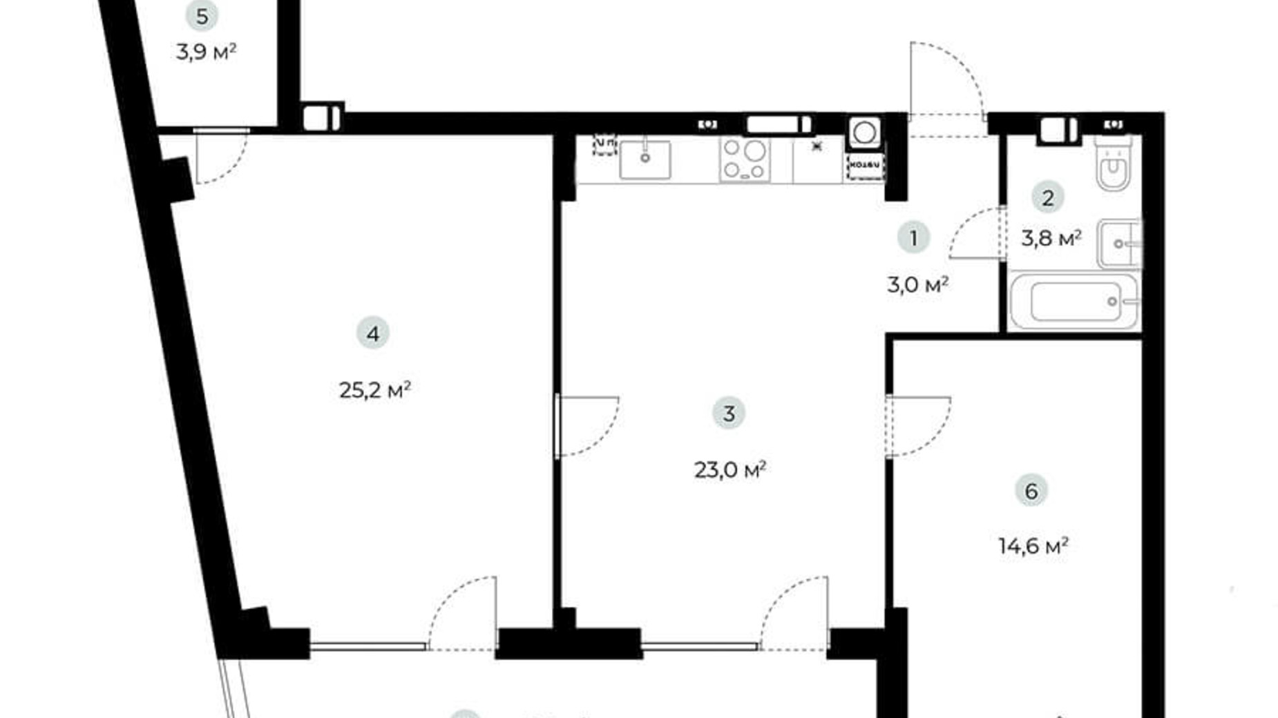 Планування 2-кімнатної квартири в ЖК Parktown 78.4 м², фото 216544