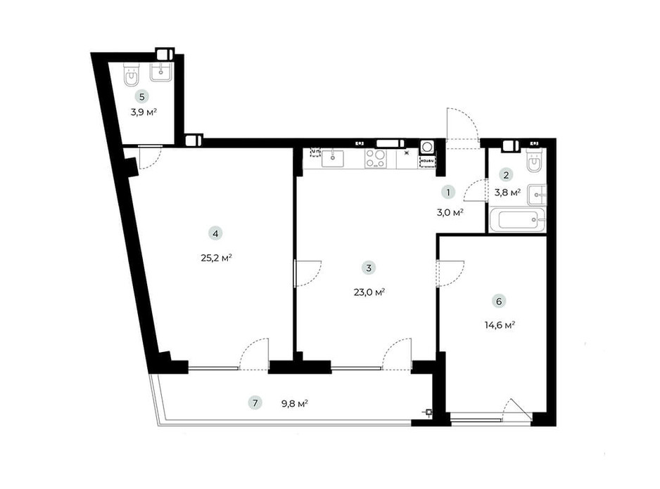 Планування 2-кімнатної квартири в ЖК Parktown 78.4 м², фото 216544 Планування 2-кімнатної квартири в ЖК Parktown 78.4 м², фото 216544