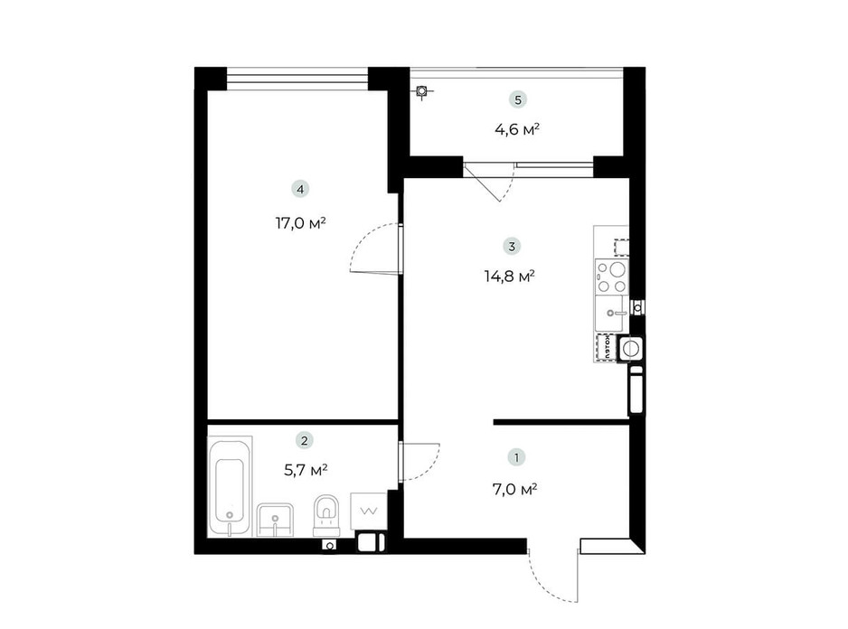 Планування 1-кімнатної квартири в ЖК Parktown 46.8 м², фото 216547 Планування 1-кімнатної квартири в ЖК Parktown 46.8 м², фото 216547