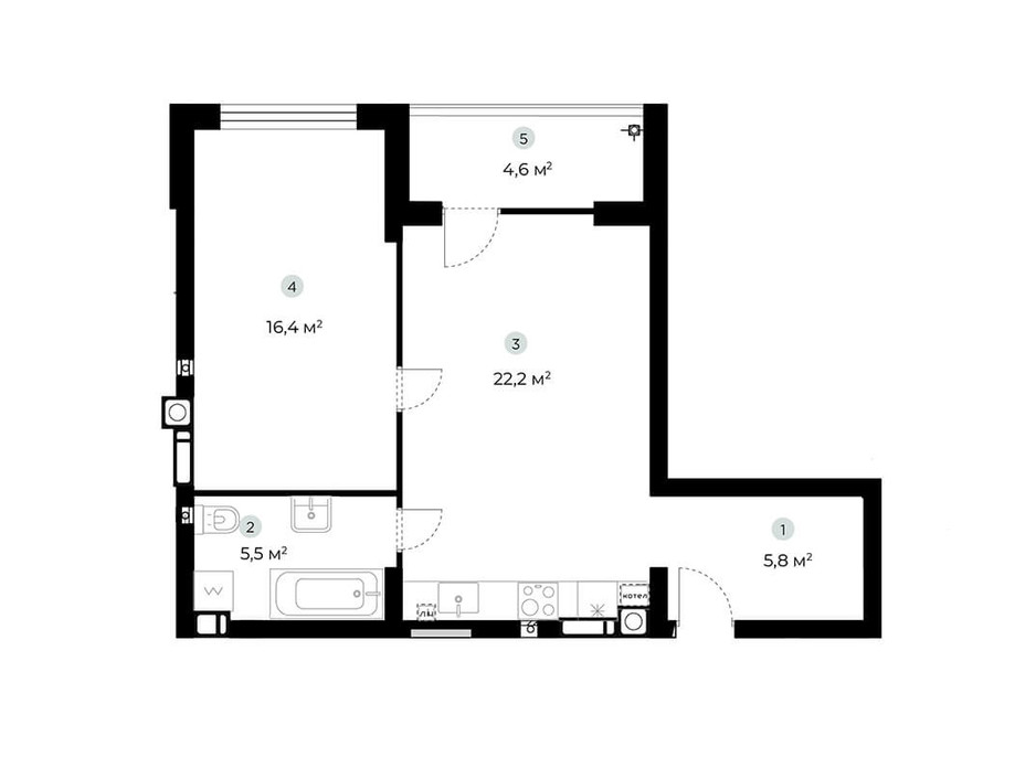Планування 1-кімнатної квартири в ЖК Parktown 52.2 м², фото 216549 Планування 1-кімнатної квартири в ЖК Parktown 52.2 м², фото 216549