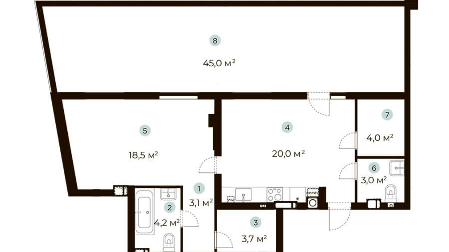 Планировка 1-комнатной квартиры в ЖК Parktown 70 м², фото 216552