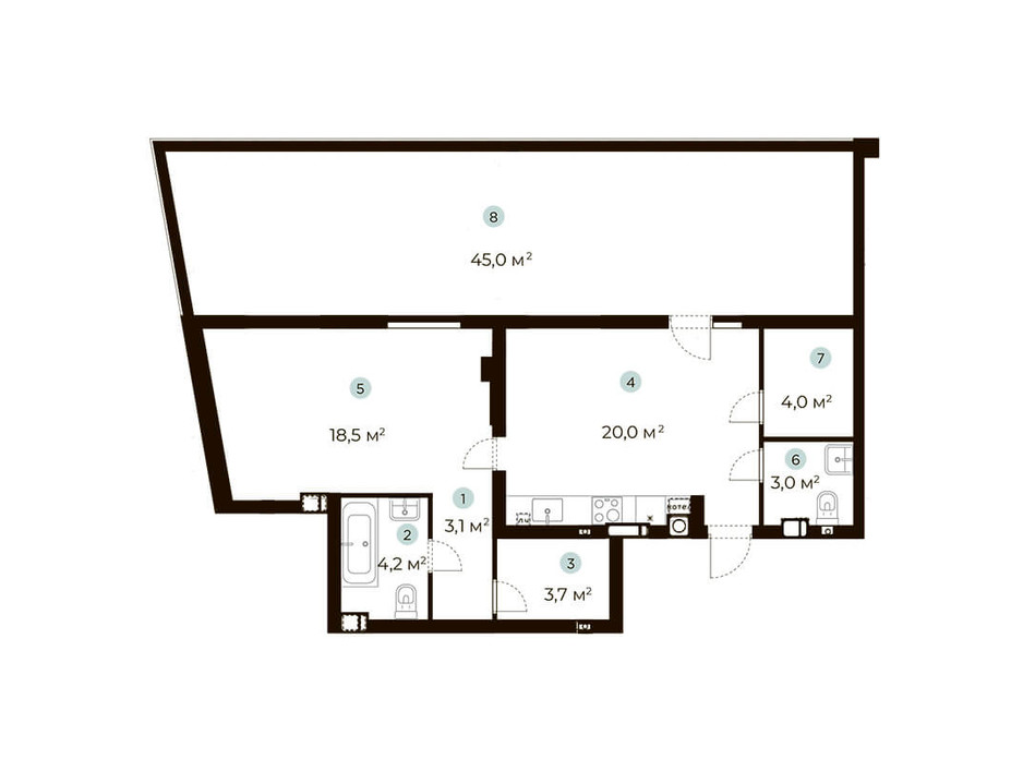 Планування 1-кімнатної квартири в ЖК Parktown 70 м², фото 216552 Планування 1-кімнатної квартири в ЖК Parktown 70 м², фото 216552