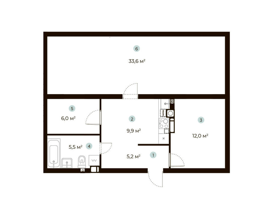 Планування 1-кімнатної квартири в ЖК Parktown 48.6 м², фото 216554 Планування 1-кімнатної квартири в ЖК Parktown 48.6 м², фото 216554