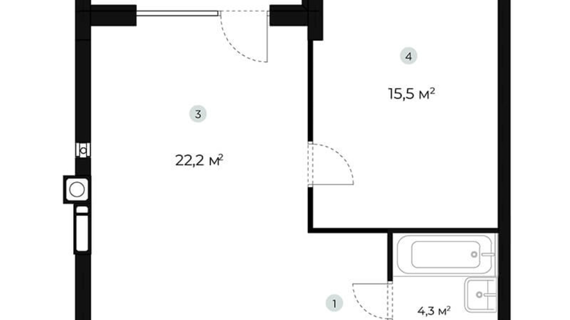 Планировка 1-комнатной квартиры в ЖК Parktown 47.4 м², фото 216556