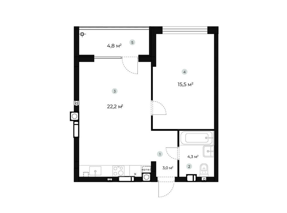 Планування 1-кімнатної квартири в ЖК Parktown 47.4 м², фото 216556 Планування 1-кімнатної квартири в ЖК Parktown 47.4 м², фото 216556