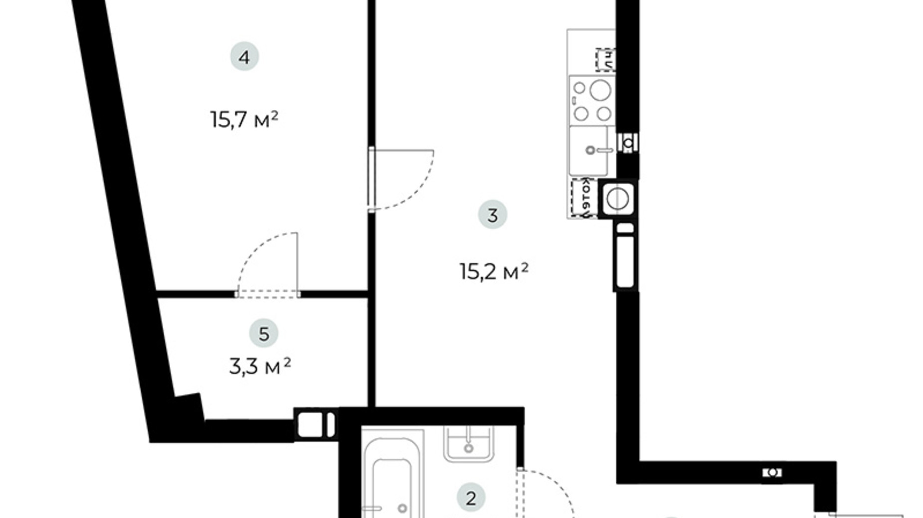 Планування 1-кімнатної квартири в ЖК Parktown 47 м², фото 216666