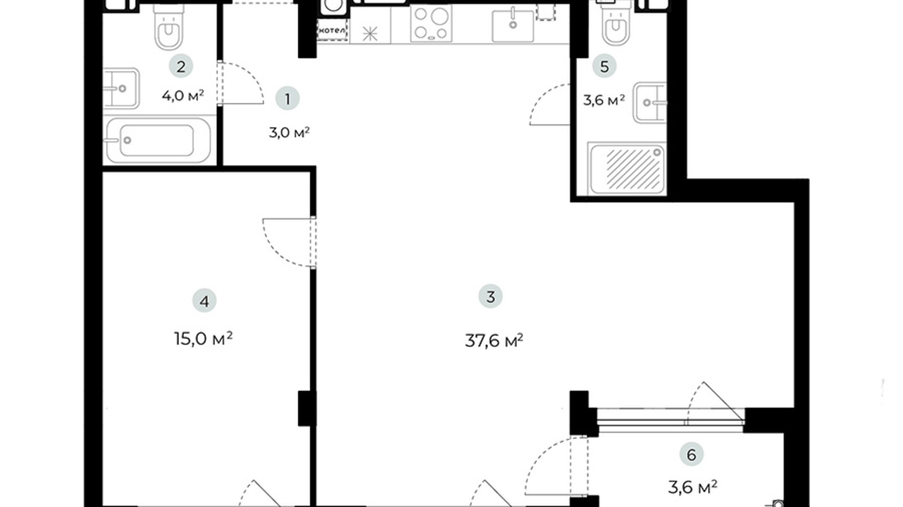 Планировка 1-комнатной квартиры в ЖК Parktown 65 м², фото 216667