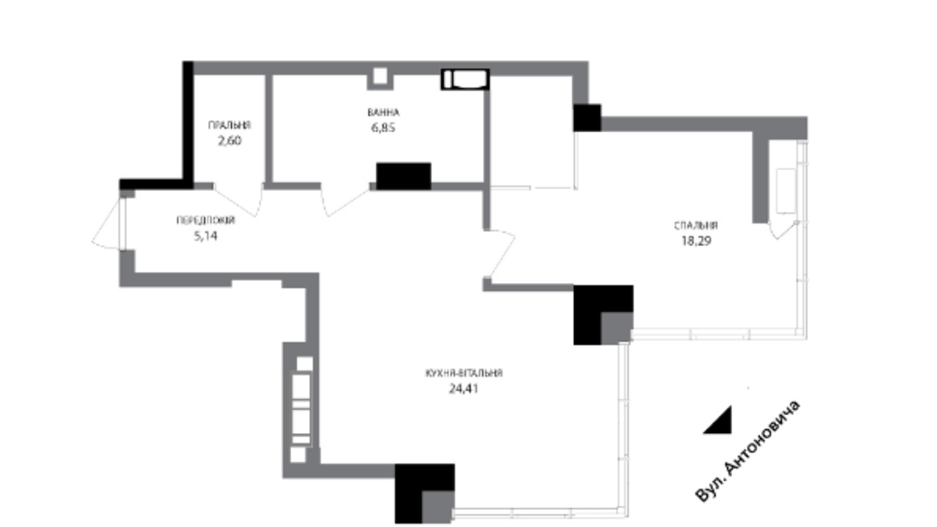 Планування 1-кімнатної квартири в Інноваційний комплекс A136 Highlight Tower 58.02 м², фото 216668