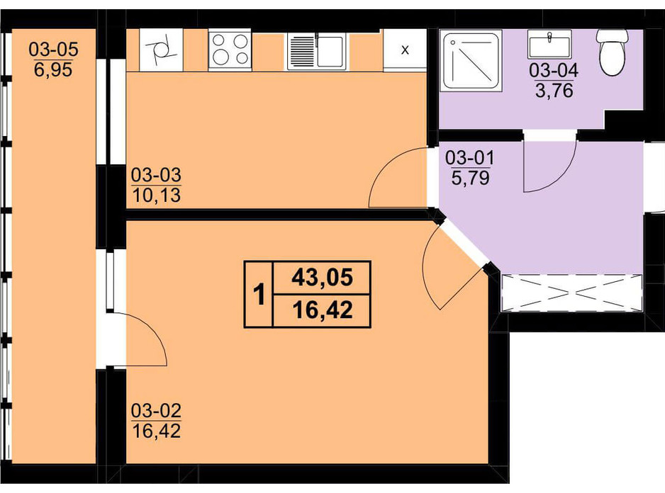Планування 1-кімнатної квартири в ЖК Resident Hall 40.24 м², фото 216672 Планування 1-кімнатної квартири в ЖК Resident Hall 40.24 м², фото 216672