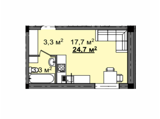 ЖК Світанок: планування 1-кімнатної квартири 24.7 м²