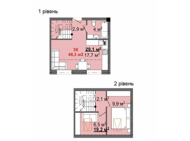 ЖК Світанок: планировка 1-комнатной квартиры 48.3 м²