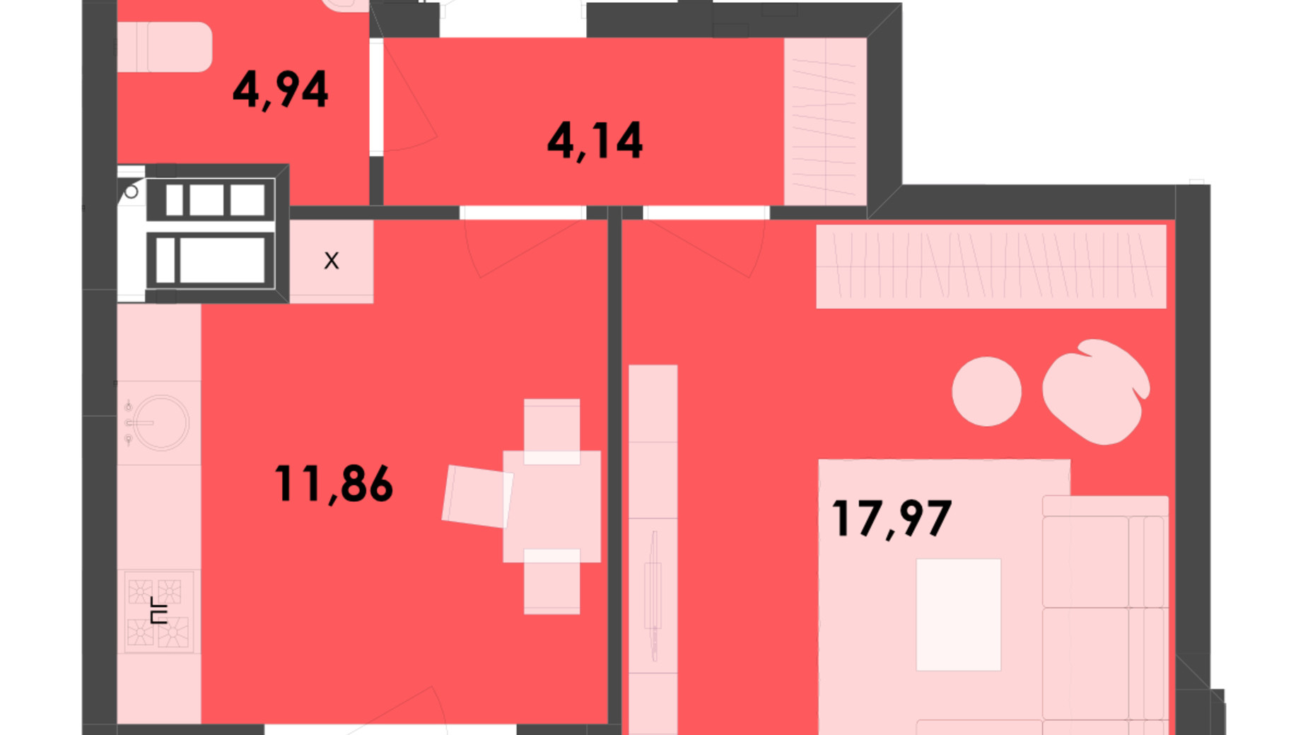 Планировка 1-комнатной квартиры в ЖК River City 42.93 м², фото 217001