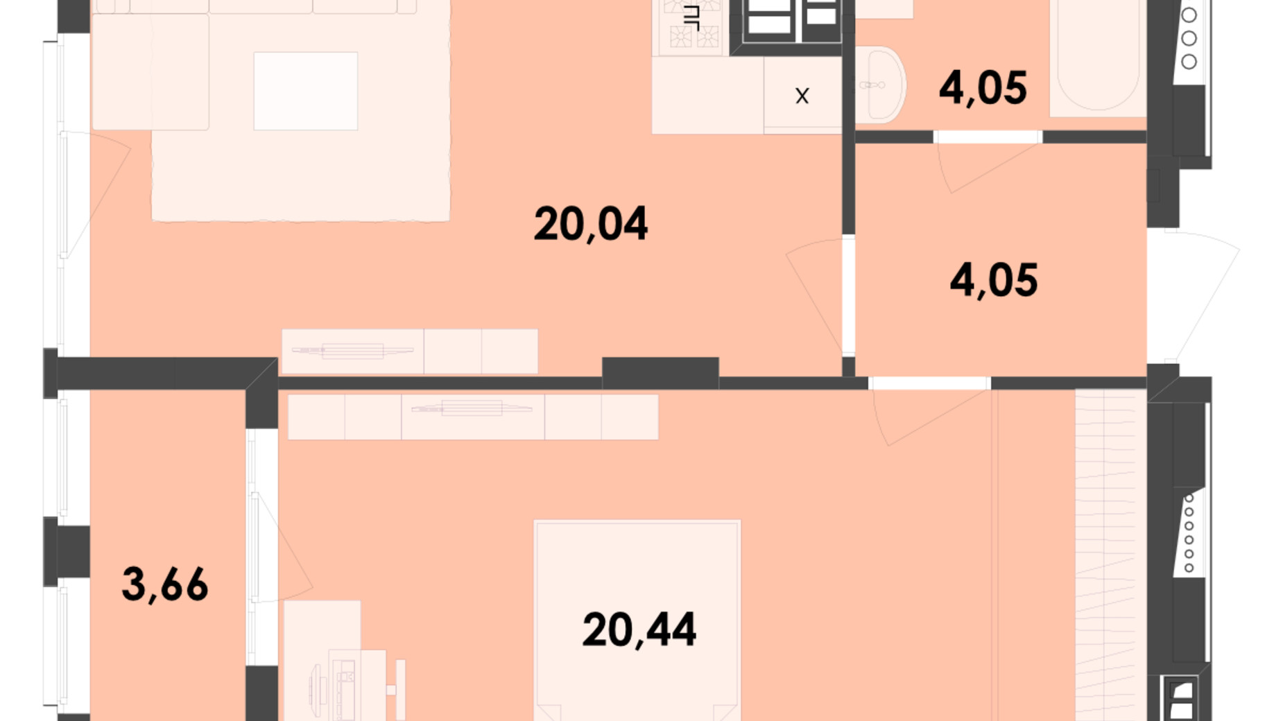 Планировка 1-комнатной квартиры в ЖК River City 52.24 м², фото 217002