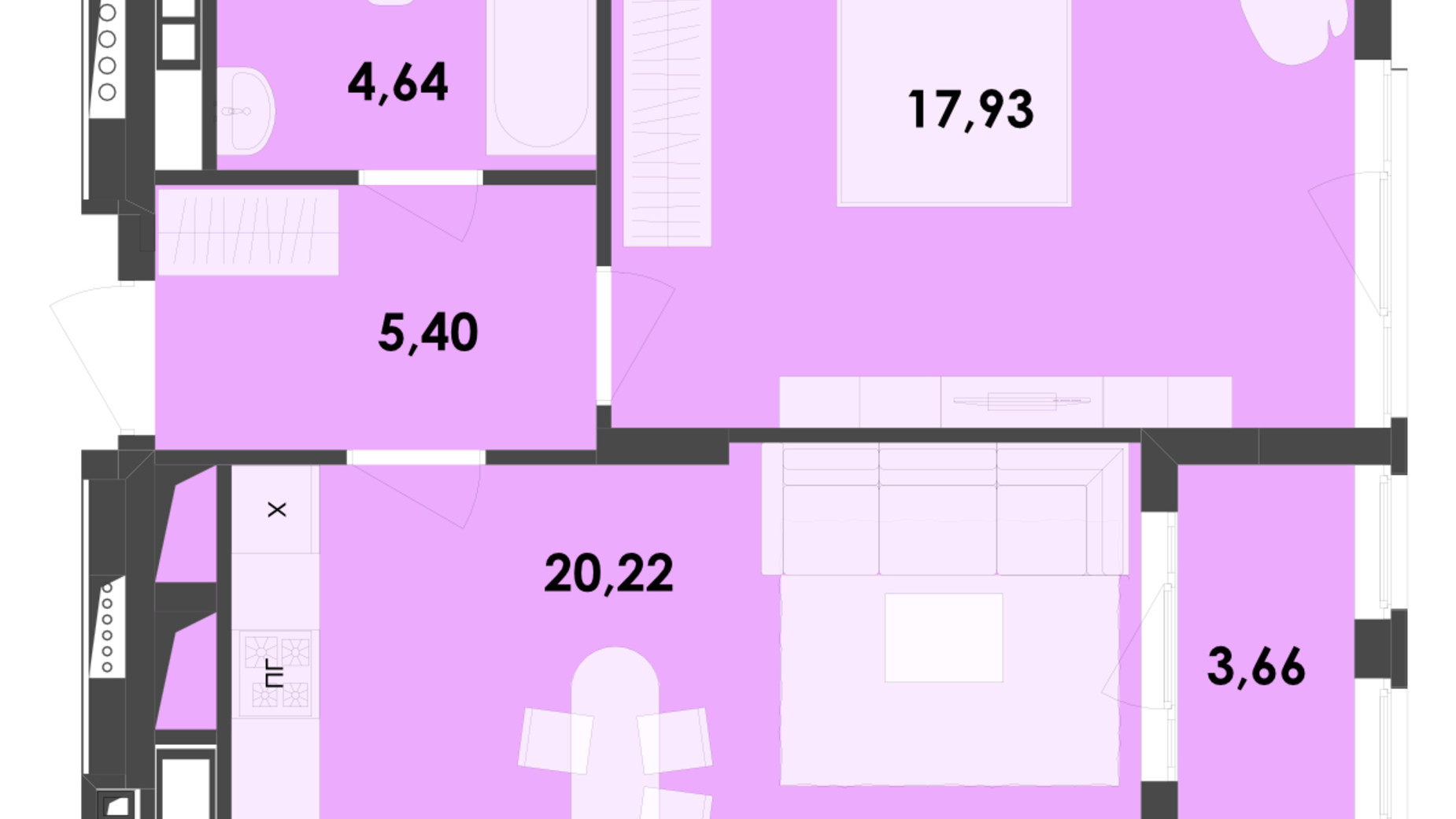 Планування 1-кімнатної квартири в ЖК River City 51.85 м², фото 217003