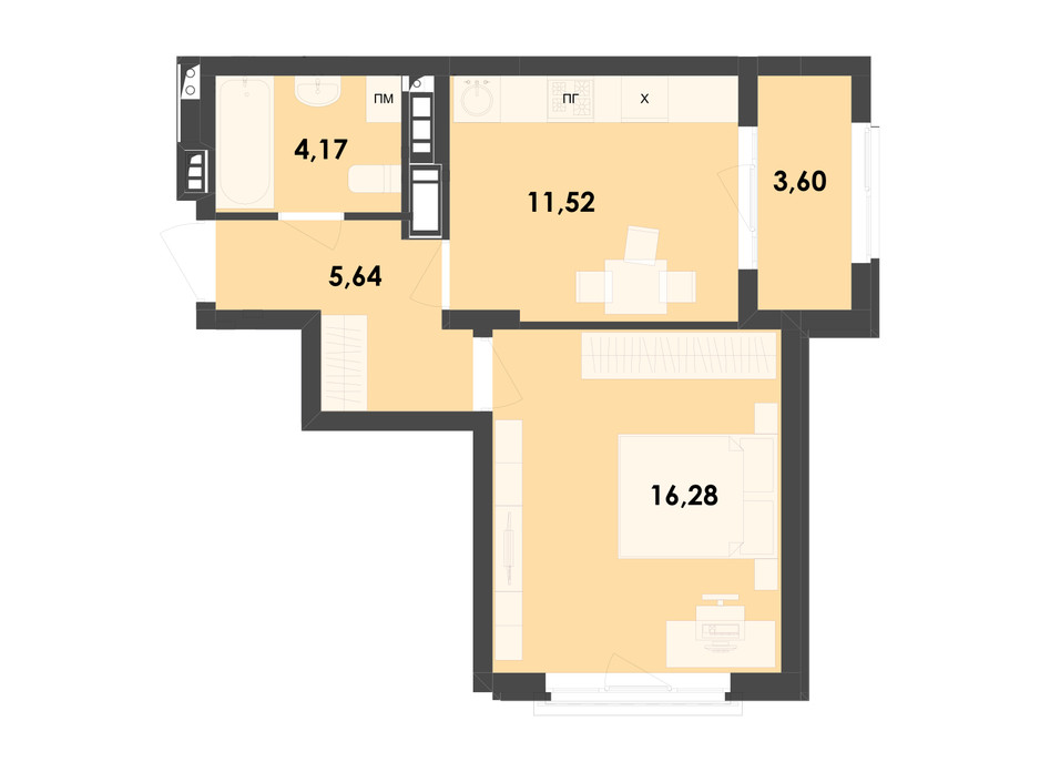 Планировка 1-комнатной квартиры в ЖК River City 41.21 м², фото 217013 Планировка 1-комнатной квартиры в ЖК River City 41.21 м², фото 217013