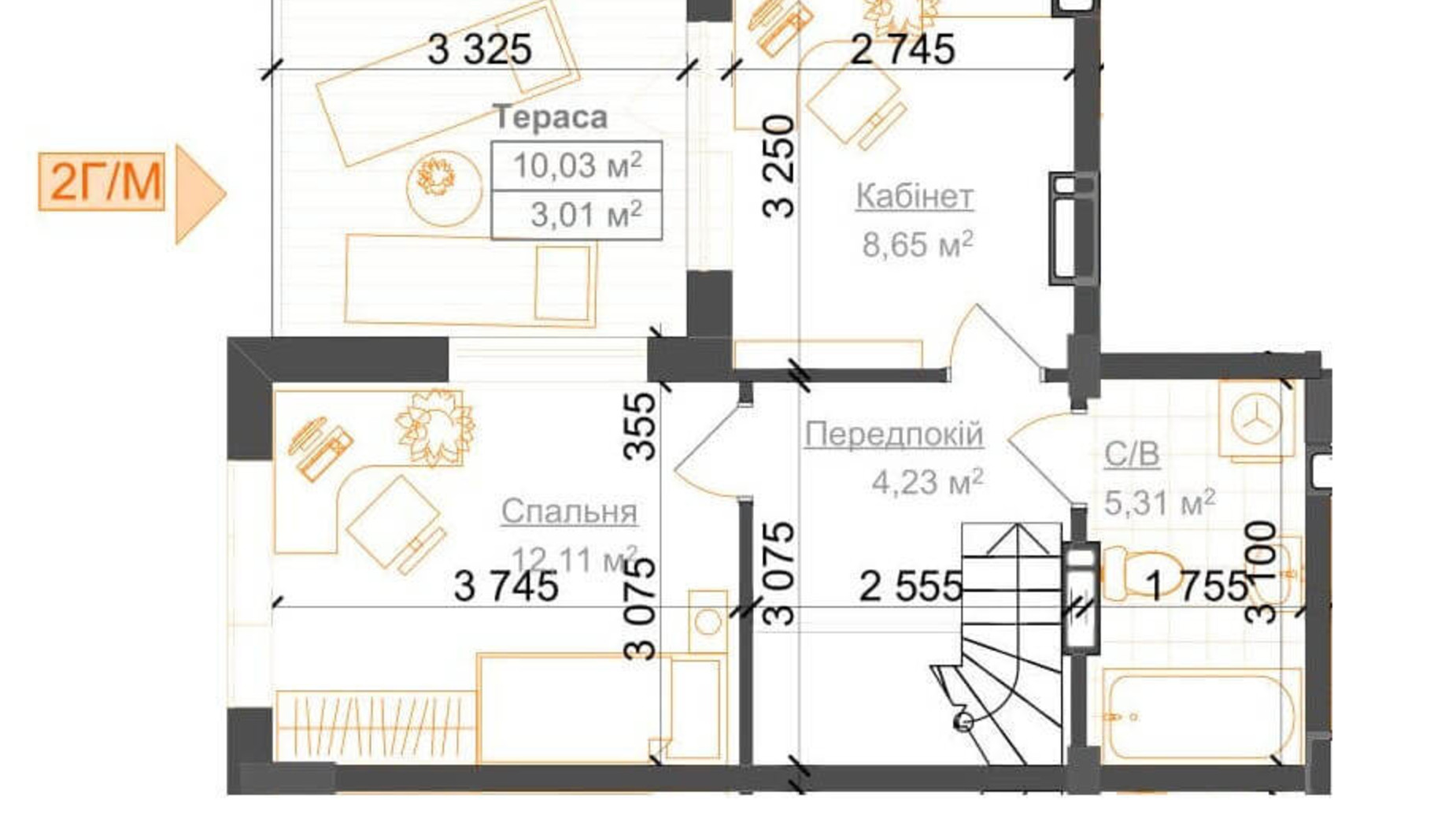 Планировка 2-комнатной квартиры в ЖК Гостомель Residence 69.64 м², фото 217046