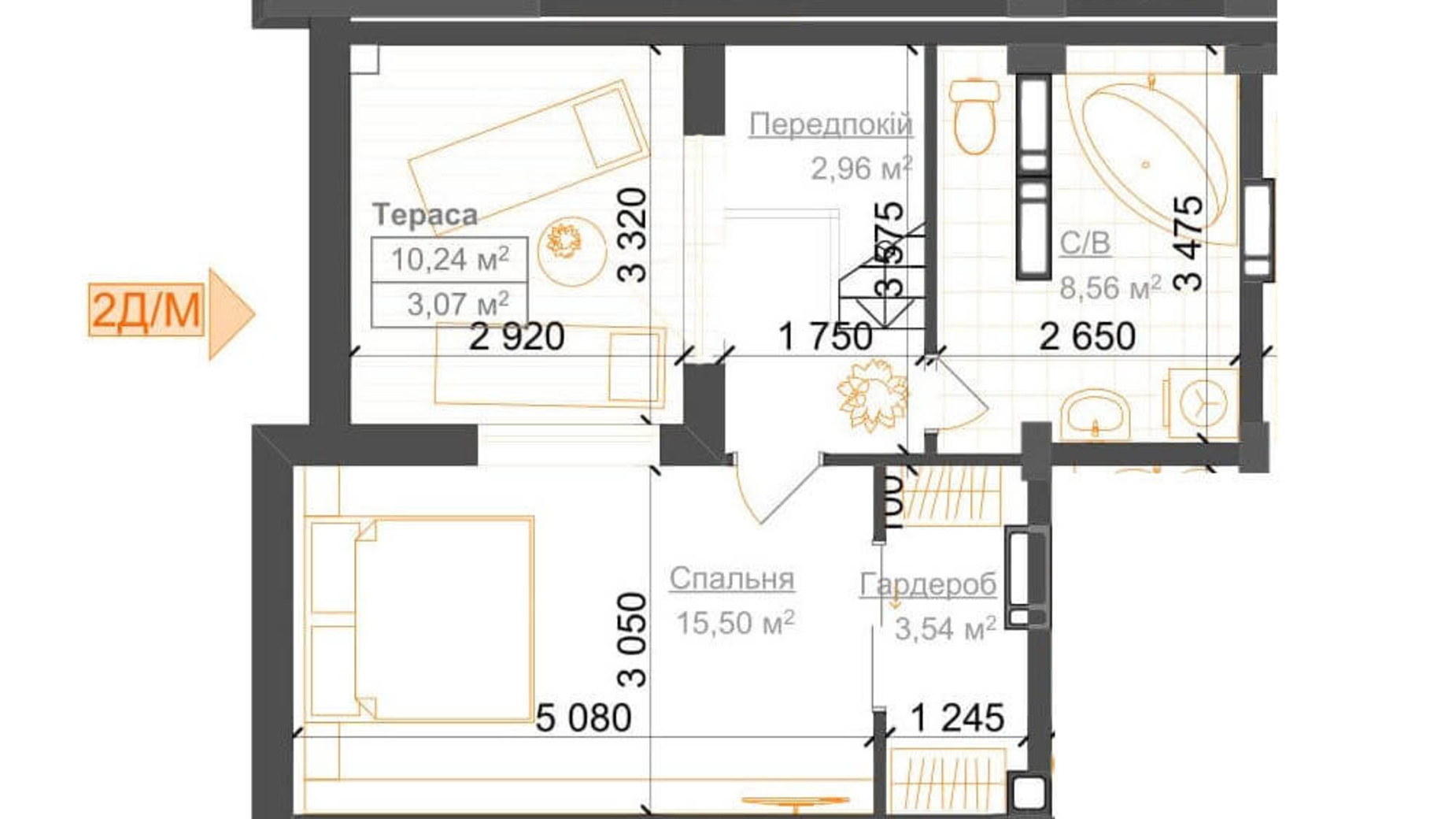 Планування 2-кімнатної квартири в ЖК Гостомель Residence 69.83 м², фото 217047