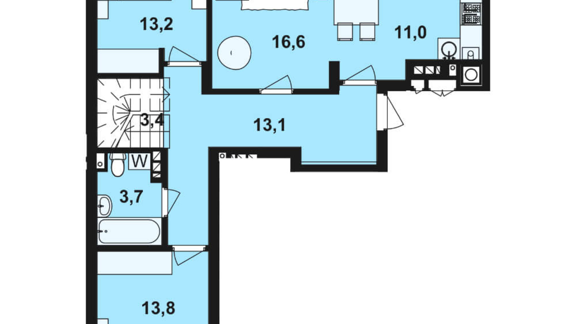 Планування багато­рівневої квартири в ЖК Семицвіт 142.9 м², фото 217301