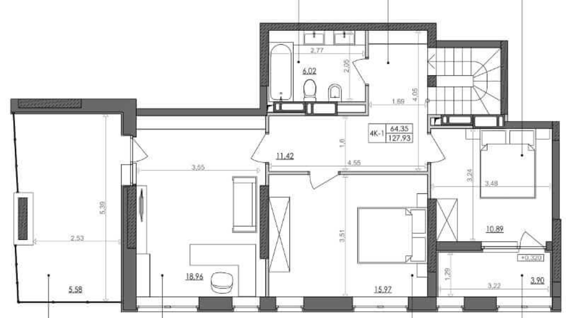 Планировка много­уровневой квартиры в ЖК Svitlo Park 124.5 м², фото 217324