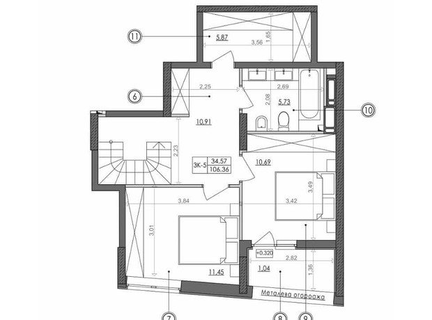 ЖК Svitlo Park: планування 3-кімнатної квартири 106.6 м²