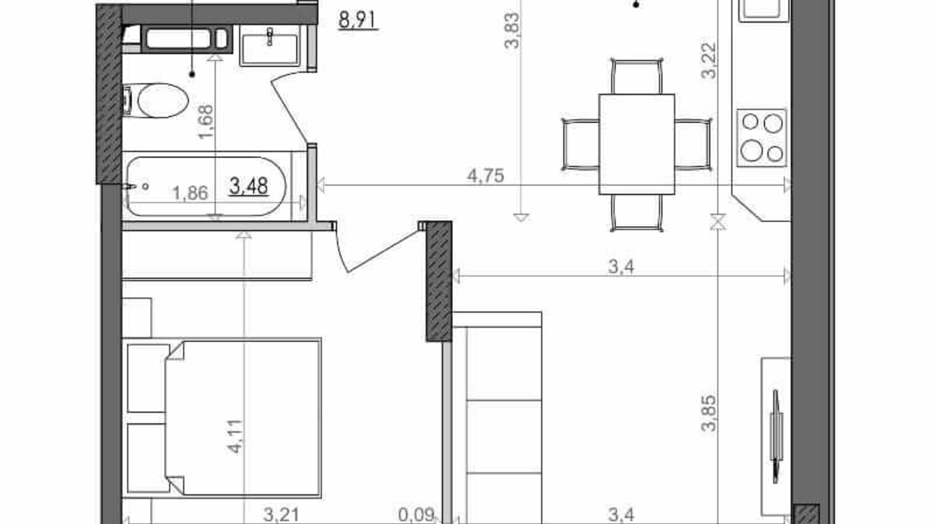 Планировка 1-комнатной квартиры в ЖК Svitlo Park 45.95 м², фото 217330