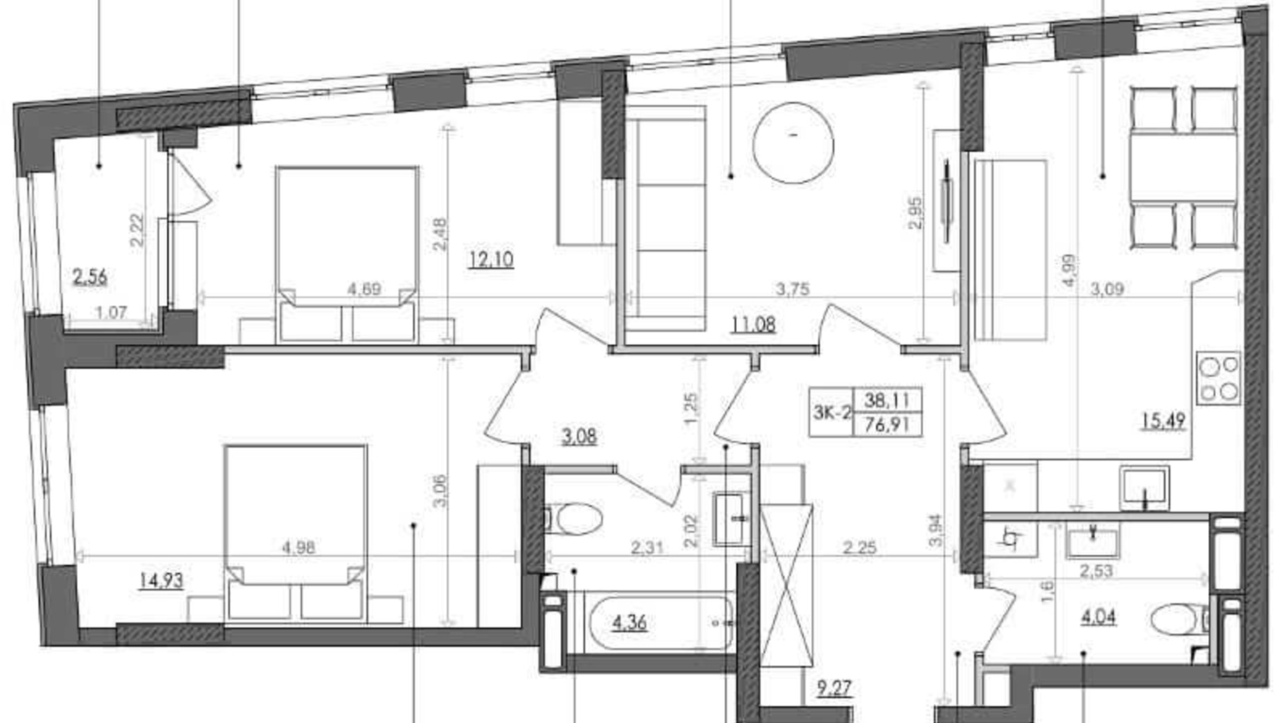 Планировка 3-комнатной квартиры в ЖК Svitlo Park 76.6 м², фото 217333