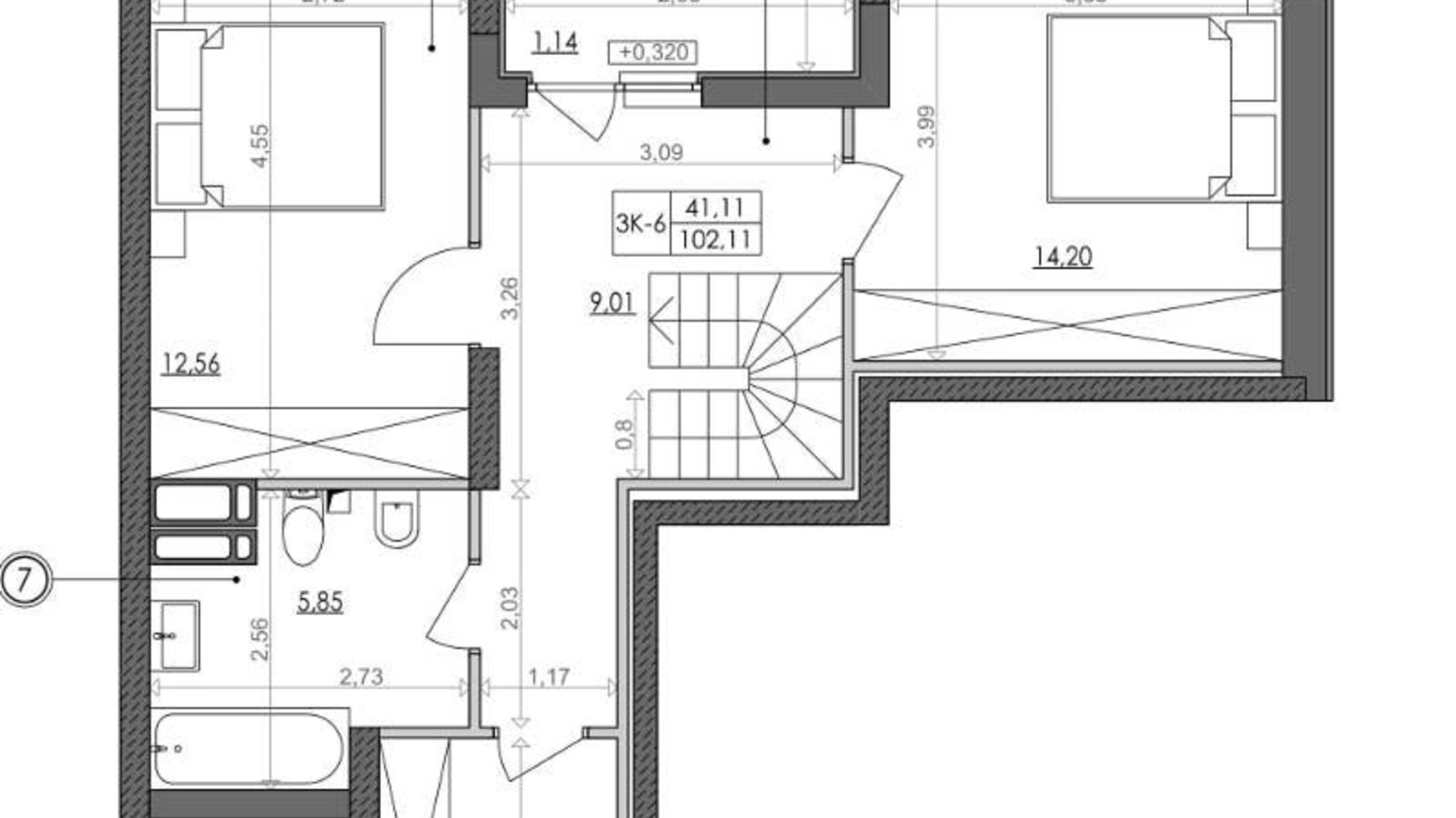 Планировка 3-комнатной квартиры в ЖК Svitlo Park 103.1 м², фото 217336