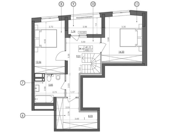 ЖК Svitlo Park: планировка 3-комнатной квартиры 103.1 м²