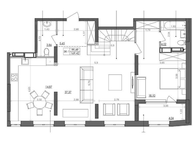 ЖК Svitlo Park: планировка 5-комнатной квартиры 166.8 м²