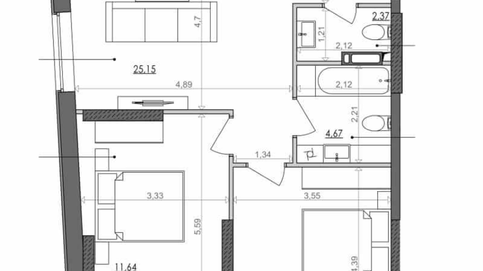 Планування 2-кімнатної квартири в ЖК Svitlo Park 67.68 м², фото 217342