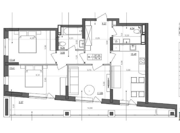 ЖК Svitlo Park: планировка 3-комнатной квартиры 81 м²