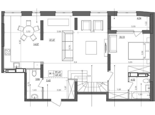ЖК Svitlo Park: планування 5-кімнатної квартири 167.1 м²